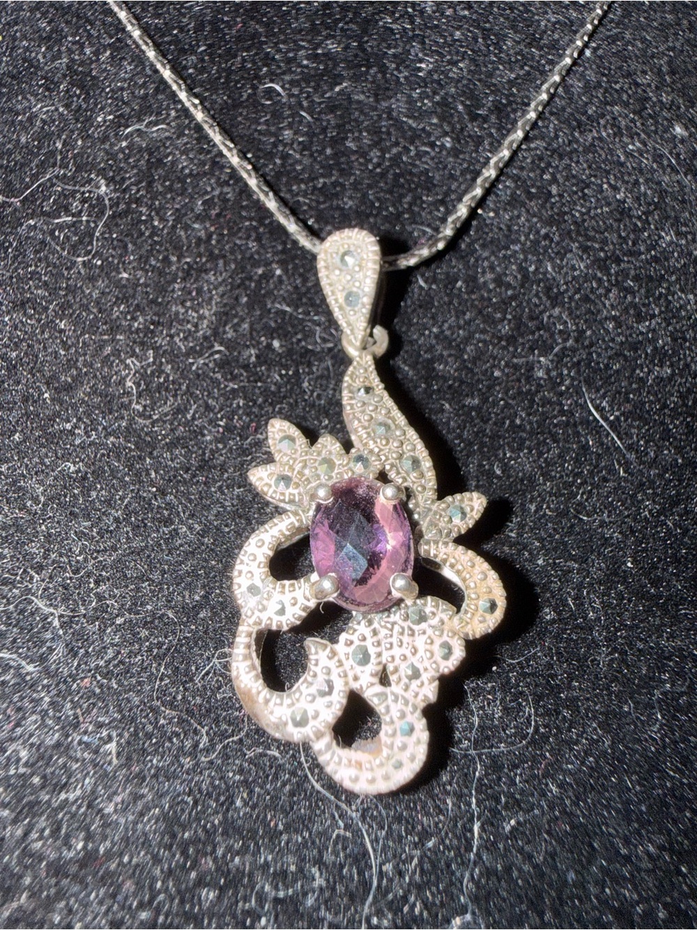 Vintage‎ Silver 925 Filigree Pendant Necklace with amethyst Stone